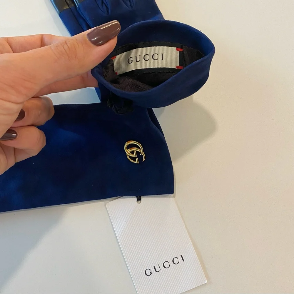 Gucci Marmont Logo Suede & Leather Gloves